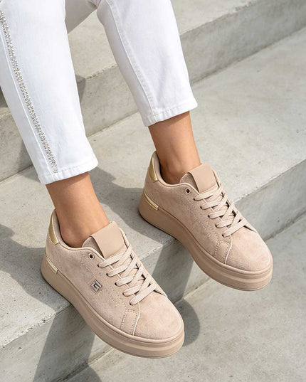 Pantofi Sport De Dama,Din Piele ecologica intoarsa,D1511,Bej