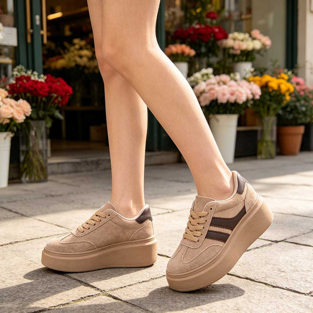 Pantofi Sport De Dama,Din Piele ecologica intoarsa,D1510,Kaki