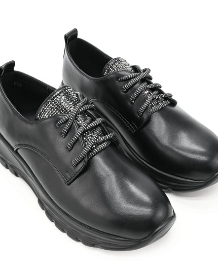 Pantofi casual de dama din piele ecologica, cu siret, P1234 - Negru