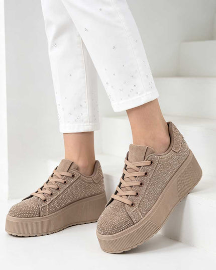 Pantofi Sport De Dama,Cu platforma,Din Piele ecologica intoarsa,D1515,Kaki