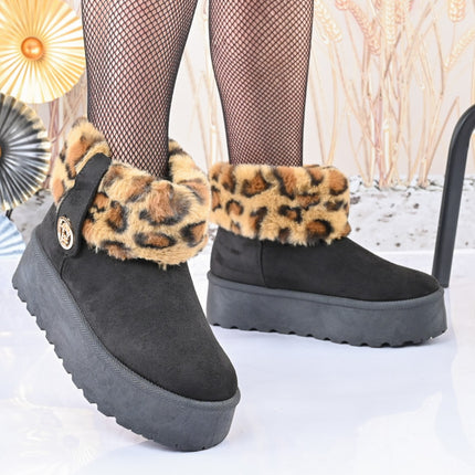 Cizme de dama tip ugg, din piele ecologica intoarsa, imblanite, CD1053 - Negru