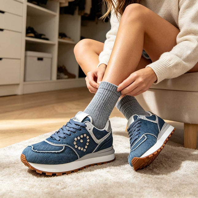 Pantofi sport pentru damă D1399, albaștri, din denim