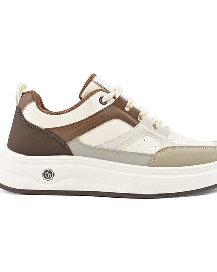 Pantofi sport de barbati din piele ecologica, B4066 - Bej cu Maro