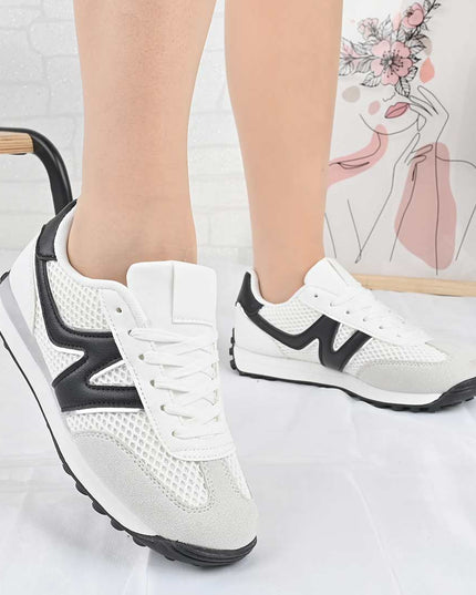 Pantofi Sport De Dama din material textil, D1497 - Alb cu Negru