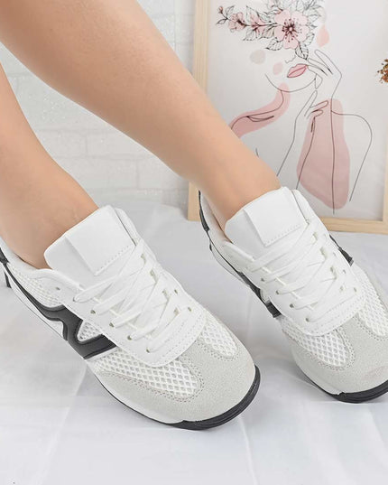 Pantofi Sport De Dama din material textil, D1497 - Alb cu Negru