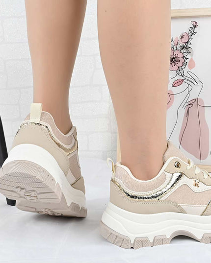Pantofi Sport De Dama din Piele ecologica, D1499 - Bej
