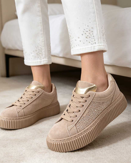 Pantofi Sport De Dama,Din Piele ecologica intoarsa,D1513,Bej