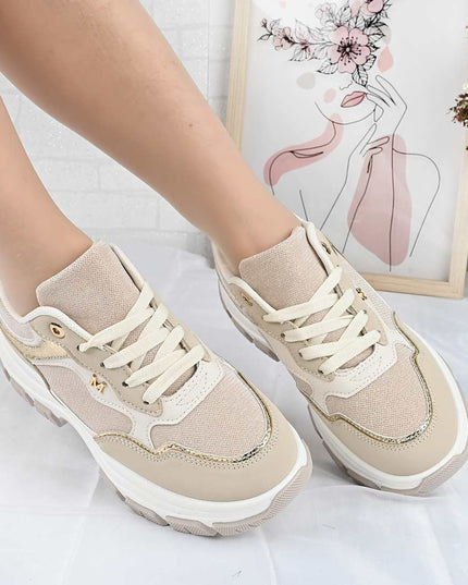 Pantofi Sport De Dama din Piele ecologica, D1499 - Bej