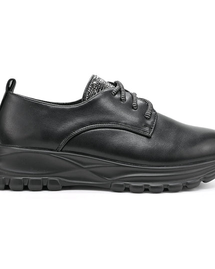 Pantofi casual de dama din piele ecologica, cu siret, P1234 - Negru