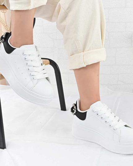 Pantofi sport de dama D1305, din piele ecologica - Alb cu Negru