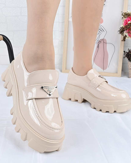 Pantofi casual de dama cu platforma, din piele ecologica, P1302 - Bej