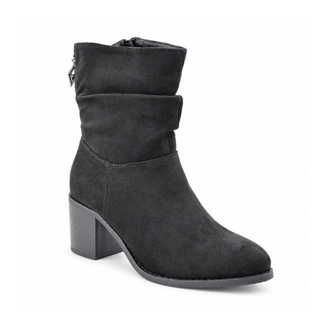 Botine de dama,din piele ecologică întoarsă, cu toc gros, BD1022,Negre