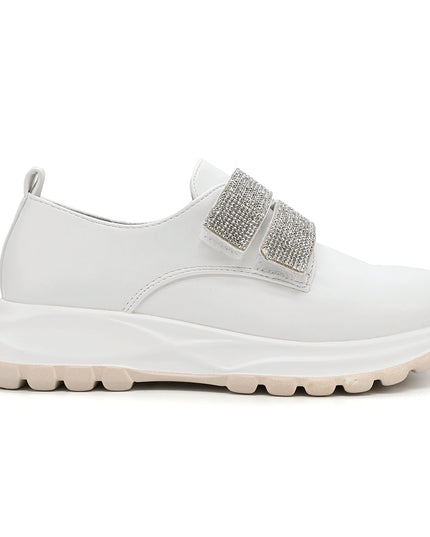 Pantofi casual de dama din piele ecologica, cu scai, P1232 - Alb