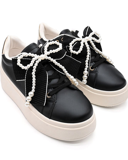 Pantofi Sport De Dama,Din piele Ecologica,Cu Fundita perle,D1367,Negru