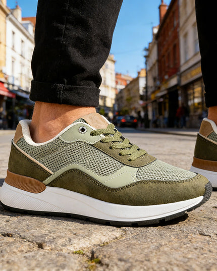 Pantofi sport de barbati cu inseretii din plasa, B4054 - Verde