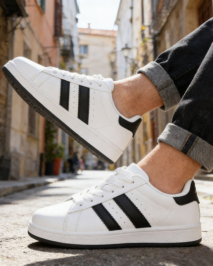 Pantofi sport de barbati,din piele ecologica,B4059,Alb cu Negru