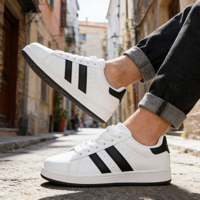 Pantofi sport de barbati,din piele ecologica,B4059,Alb cu Negru