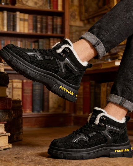 Ghete de Barbati piele ecologica, cu Interior Imblanit, GB4037 - Negru