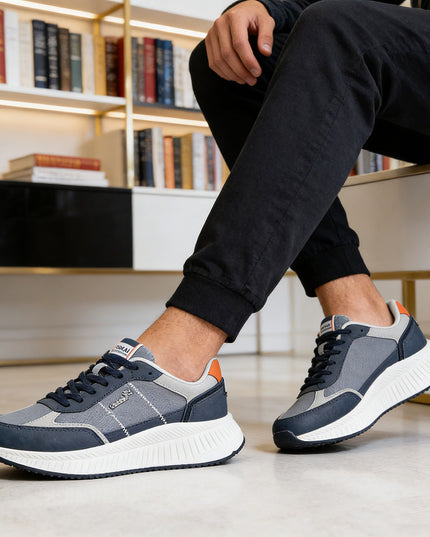 Pantofi sport de barbati din piele ecologica, B4060 - Albastru