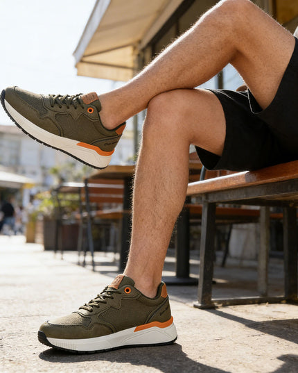 Pantofi sport de barbati piele ecologica, B4049 - Verde