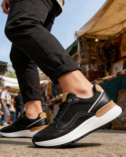 Pantofi sport de barbati cu inseretii din plasa, B4054 - Negru