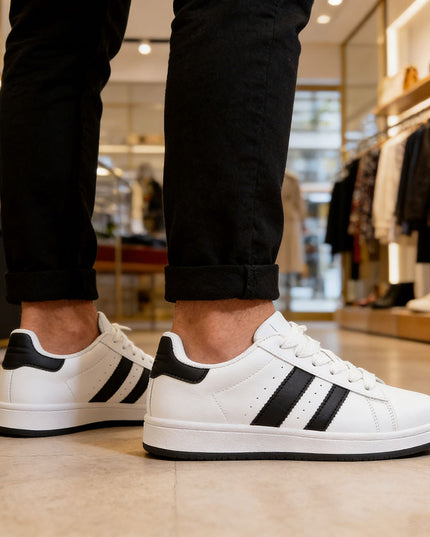 Pantofi sport de barbati,din piele ecologica,B4059,Alb cu Negru