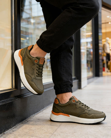 Pantofi sport de barbati piele ecologica, B4049 - Verde