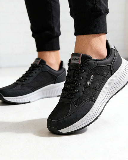 Pantofi sport de barbati din piele ecologica, B4060 - Negru