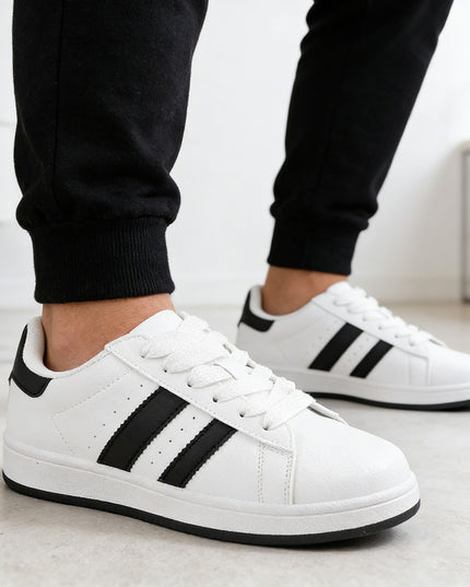 Pantofi sport de barbati,din piele ecologica,B4059,Alb cu Negru