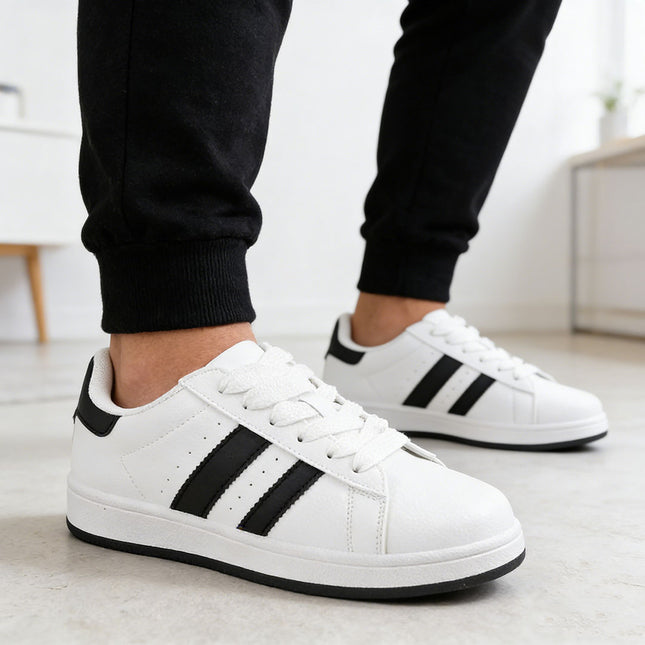 Pantofi sport de barbati,din piele ecologica,B4059,Alb cu Negru