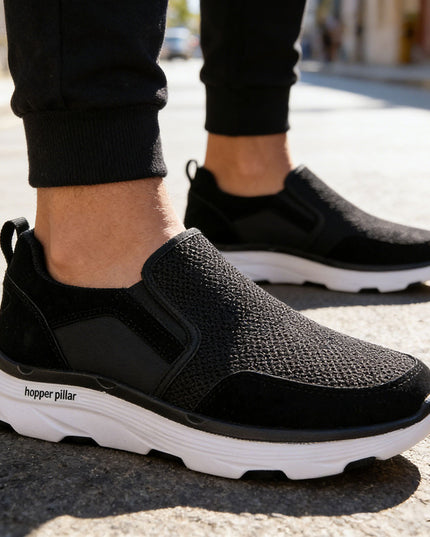Pantofi sport de barbati cu inseretii din plasa, B4030 - Negru cu Alb