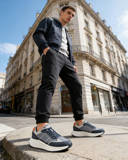 Pantofi sport de barbati din piele ecologica, B4060 - Albastru