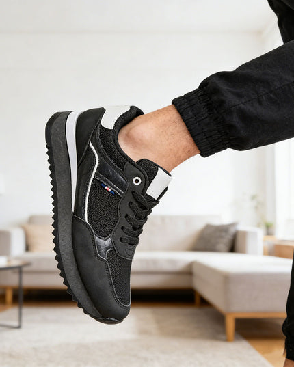 Pantofi sport de barbati cu inseretii din plasa, B4057 - Negru