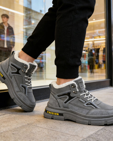 Ghete de Barbati piele ecologica, cu Interior Imblanit, GB4037 - Gri