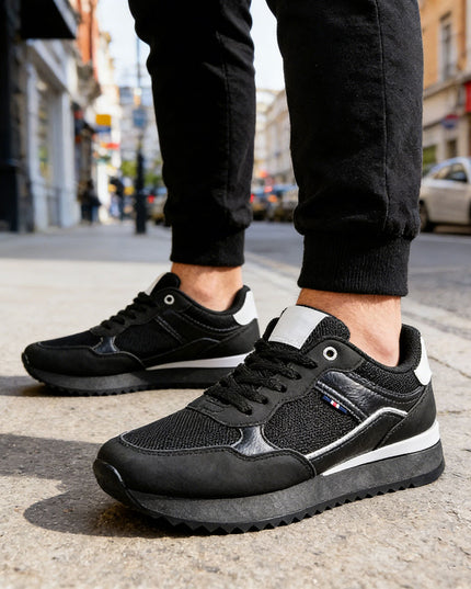 Pantofi sport de barbati cu inseretii din plasa, B4057 - Negru
