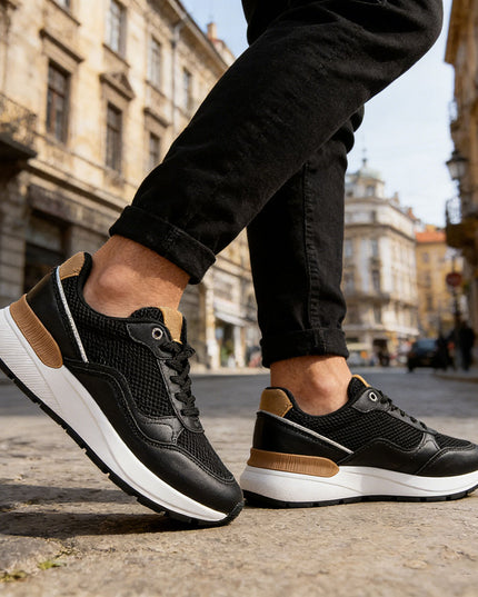 Pantofi sport de barbati cu inseretii din plasa, B4054 - Negru