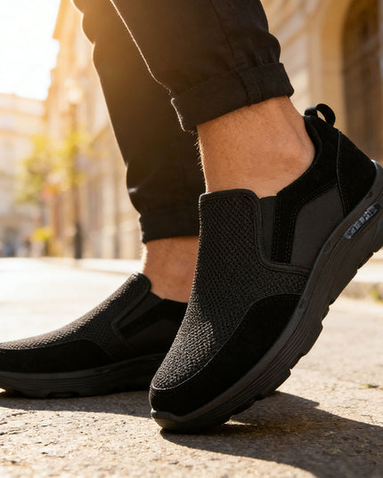 Pantofi sport de barbati cu inseretii din plasa, B4030 - Negru