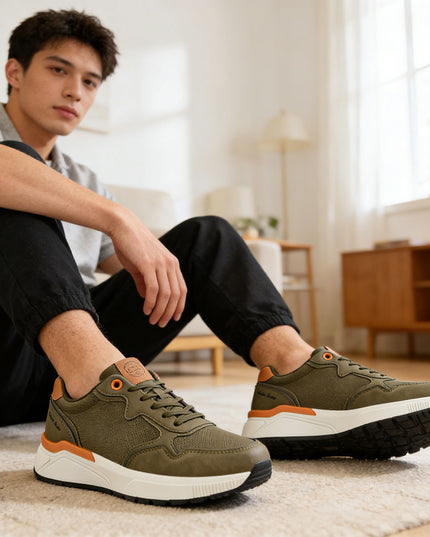 Pantofi sport de barbati piele ecologica, B4049 - Verde