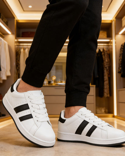 Pantofi sport de barbati,din piele ecologica,B4059,Alb cu Negru