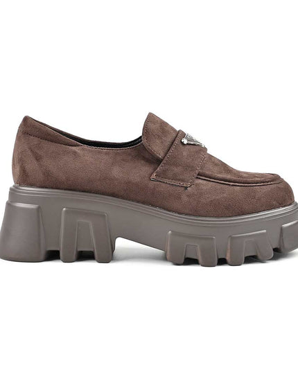 Pantofi casual de dama cu platforma, din piele ecologica intoarsa, P1303 - Maro