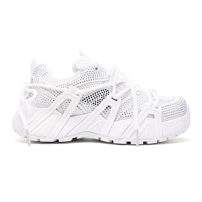 Pantofi Sport De Dama din Piele Ecologica Intoarsa, cu Strasuri, D1408 - Alb