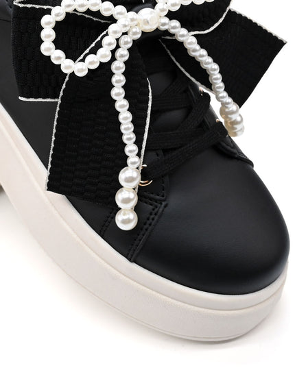 Pantofi Sport De Dama,Din piele Ecologica,Cu Fundita perle,D1367,Negru