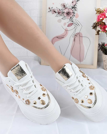 Pantofi Sport De Dama din Piele Ecologica, cu Platforma, D1496 - Alb