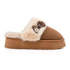 Papuci de casa Dama, pufosi,cu papion leopard, Imblaniti,PD1063,Camel