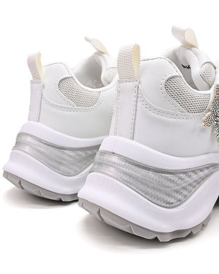 Pantofi sport De dama cu inseretii din plasa, cu Funda din perle, D1400 - Alb
