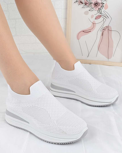 Pantofi Sport De Dama din material textil, D1492 - Alb