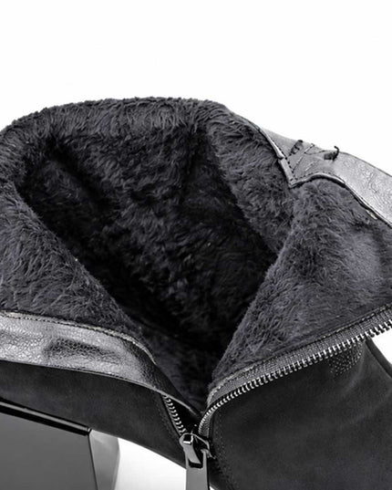 Botine de dama, din piele ecologica întoarsa, cu toc gros, BD1024, Negru