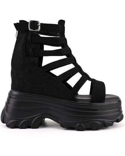 Sandale de dama cu platforma, din Piele Ecologica Intoarsa, SA11 - Negru