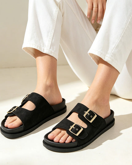 Papuci Casual De Dama din Piele Ecologica, PD1112 - Negru