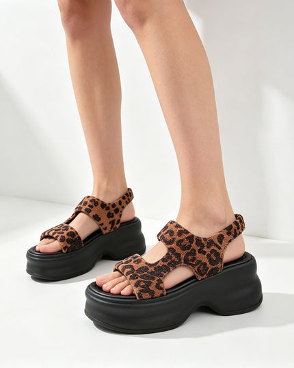 Sandale de Dama cu platforma, din Piele Ecologica, SA123 - Leopard